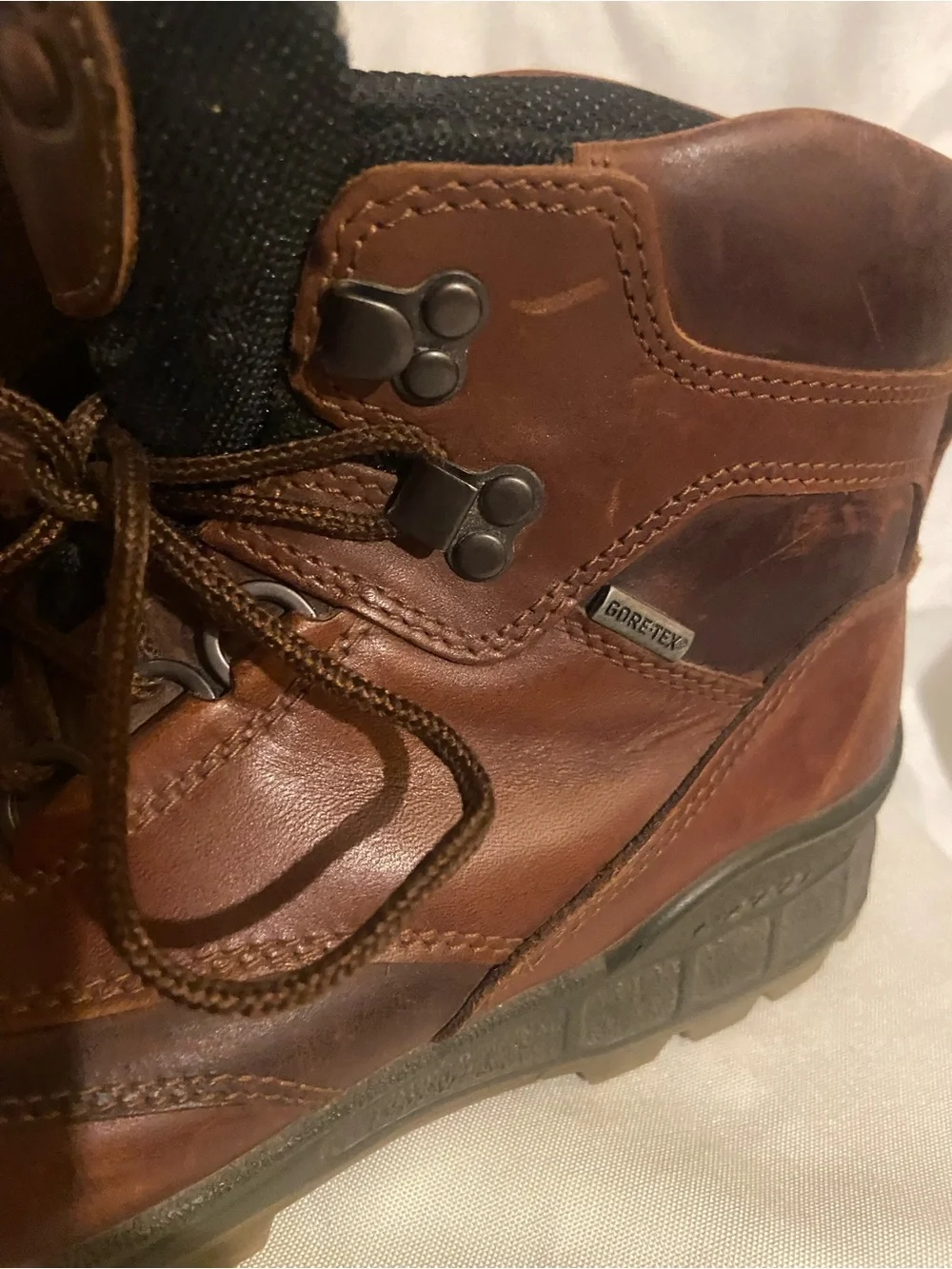 ECCO Men's Brown Leather Hiking Boots Gortex Waterproof